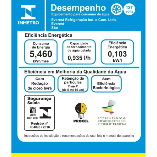 PURIFICADOR DE ÁGUA GELADA E NATURAL EVEREST STAR BRANCO